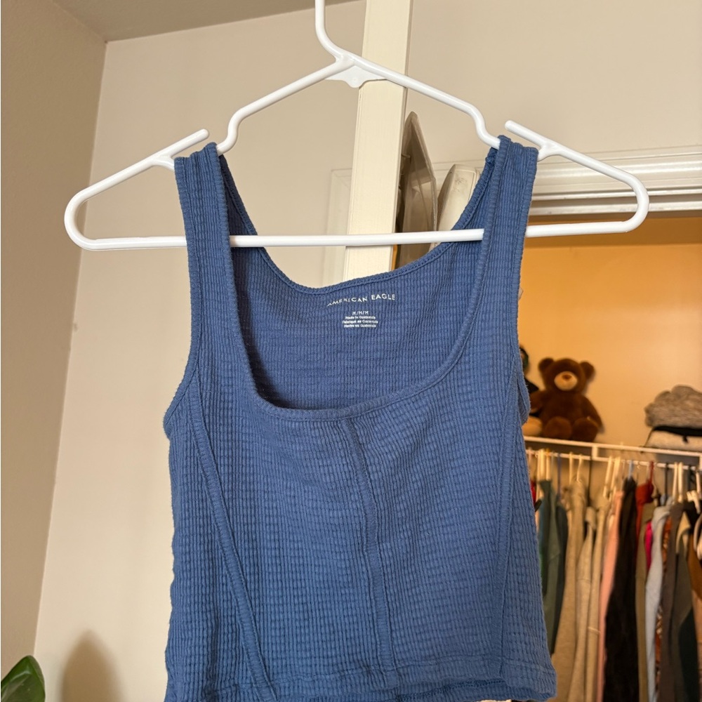 American Eagle Outfitters Textured Blue Tank Top